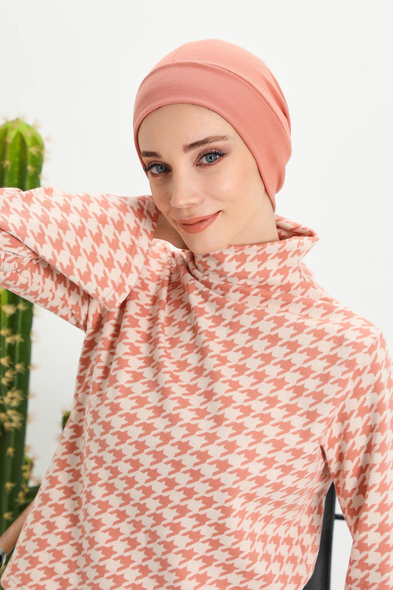 Soft Polyviscose Inner Turban Bonnet for Women, Easy Wear Instant Turban Bonnet, Soft Plain Color Ribbed Winter Chemo Headwear,B-37RB