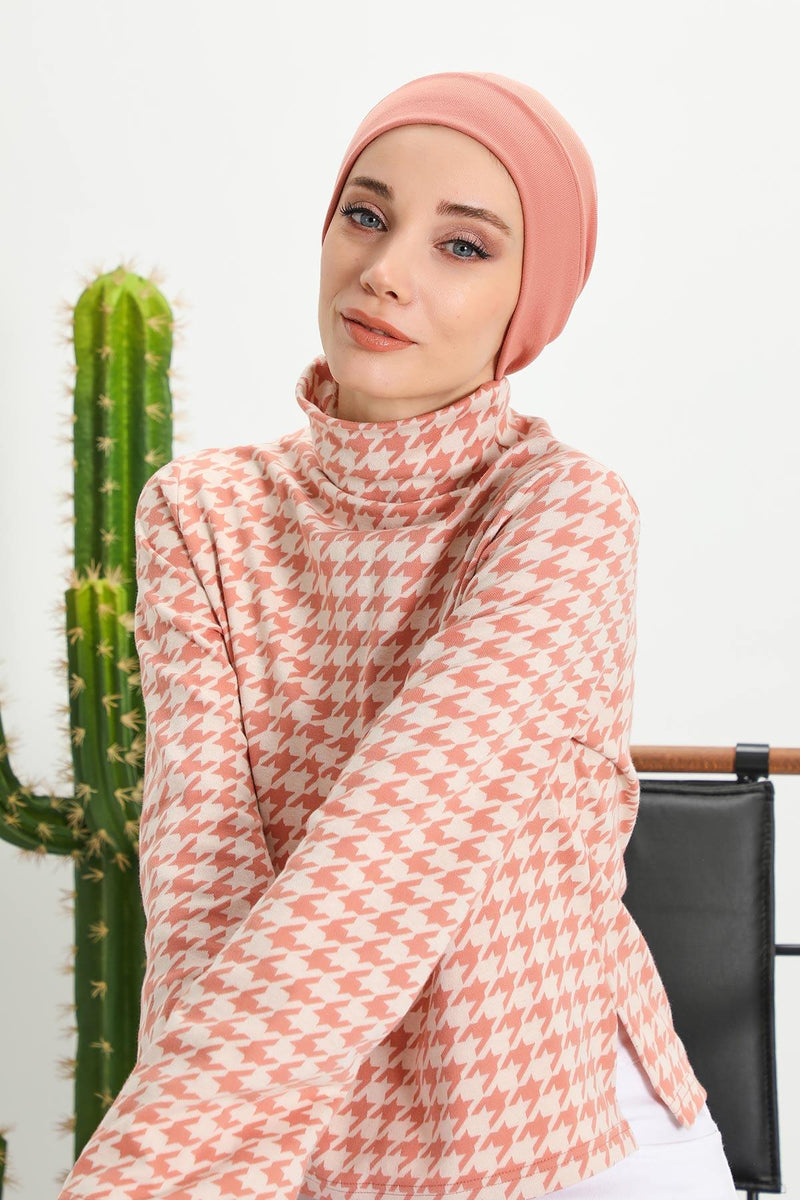 Soft Polyviscose Inner Turban Bonnet for Women, Easy Wear Instant Turban Bonnet, Soft Plain Color Ribbed Winter Chemo Headwear,B-37RB