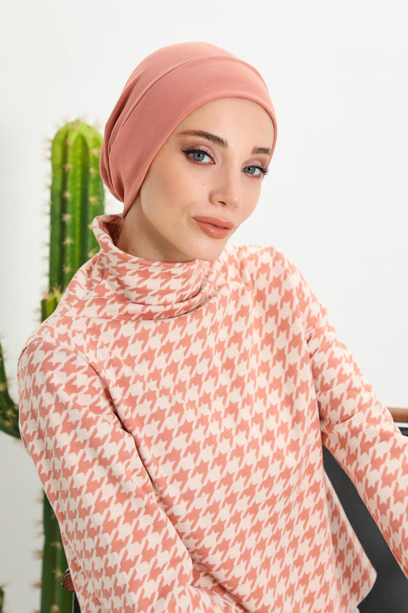Soft Polyviscose Inner Turban Bonnet for Women, Easy Wear Instant Turban Bonnet, Soft Plain Color Ribbed Winter Chemo Headwear,B-37RB