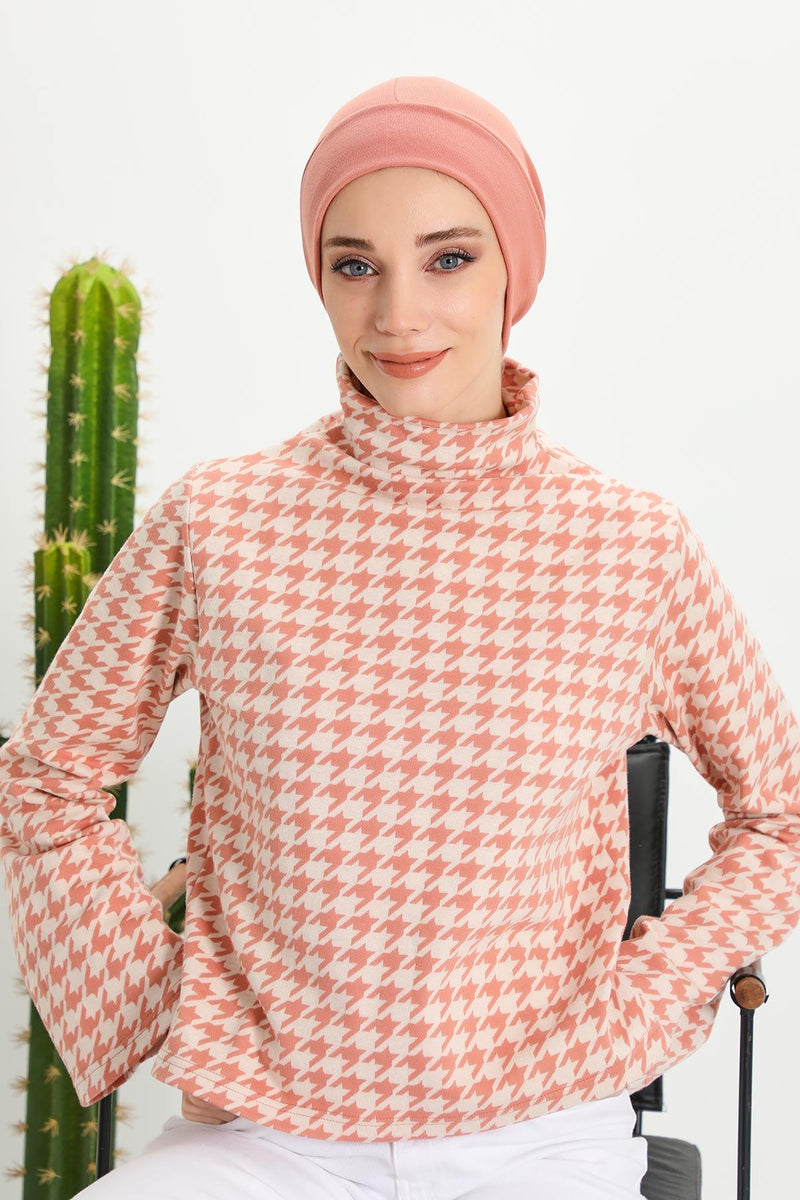 Soft Polyviscose Inner Turban Bonnet for Women, Easy Wear Instant Turban Bonnet, Soft Plain Color Ribbed Winter Chemo Headwear,B-37RB