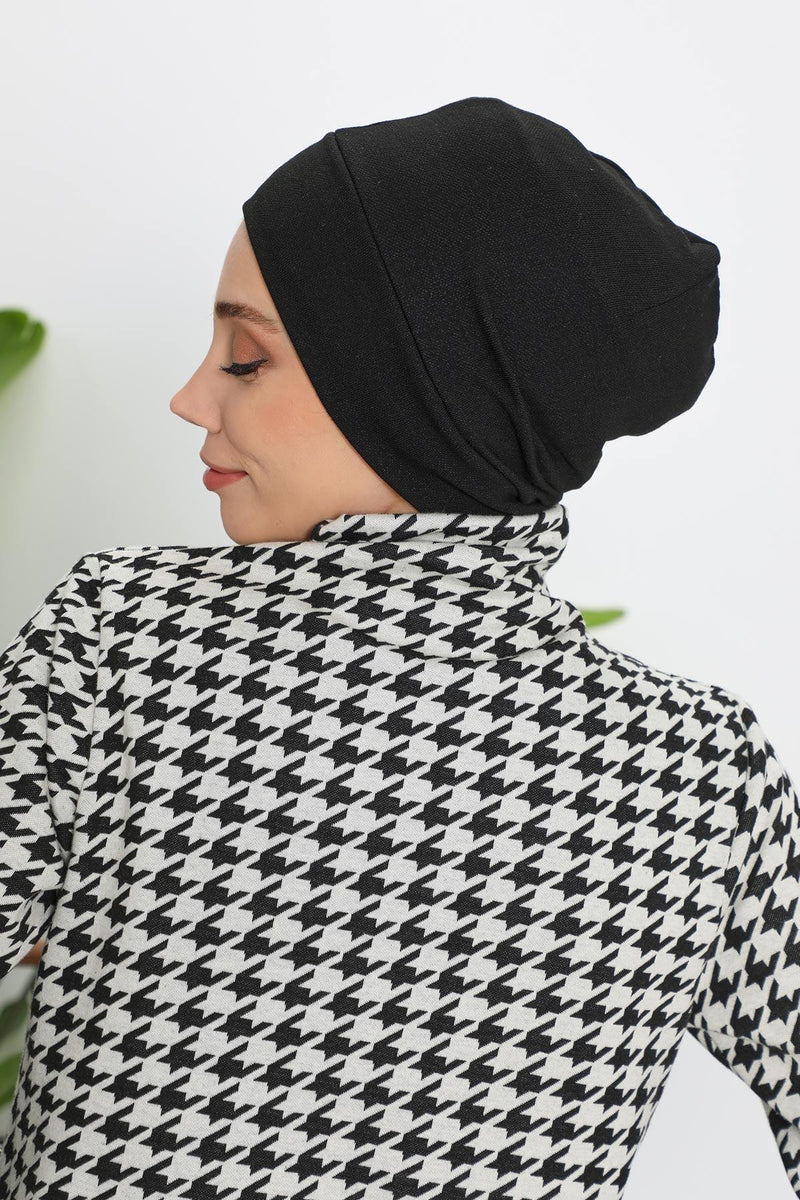 Soft Polyviscose Inner Turban Bonnet for Women, Easy Wear Instant Turban Bonnet, Soft Plain Color Ribbed Winter Chemo Headwear,B-37RB