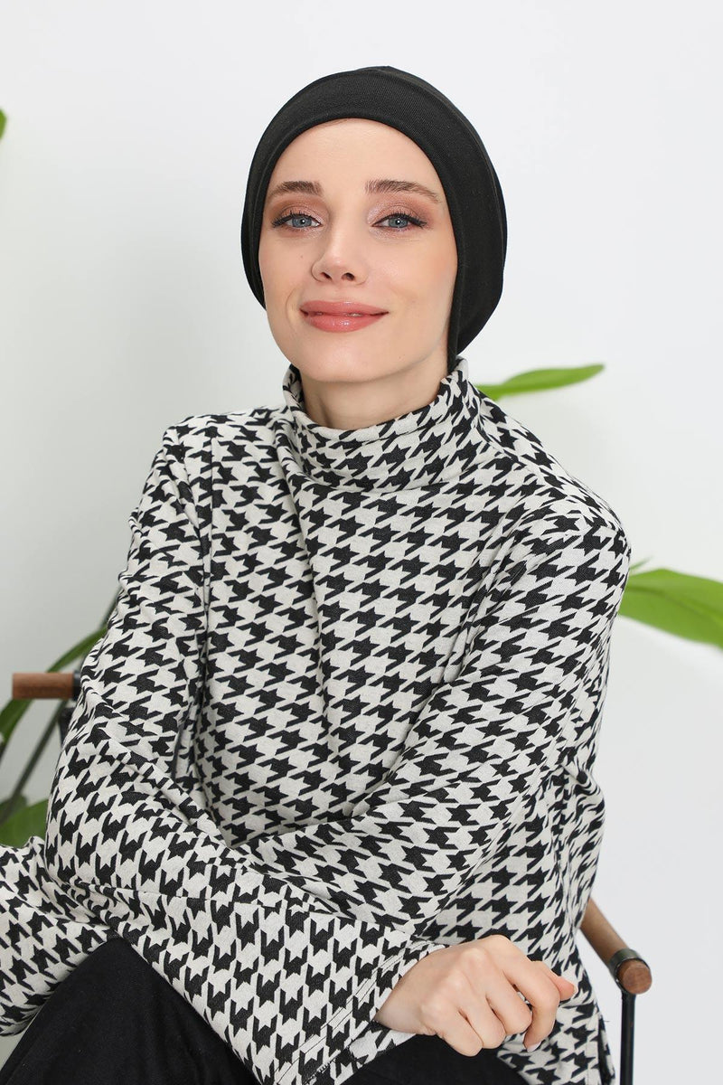 Soft Polyviscose Inner Turban Bonnet for Women, Easy Wear Instant Turban Bonnet, Soft Plain Color Ribbed Winter Chemo Headwear,B-37RB