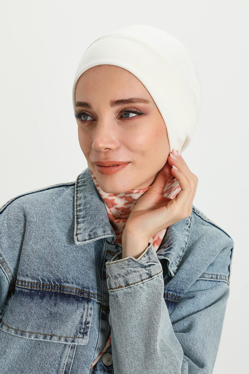 Soft Polyviscose Inner Turban Bonnet for Women, Easy Wear Instant Turban Bonnet, Soft Plain Color Ribbed Winter Chemo Headwear,B-37RB