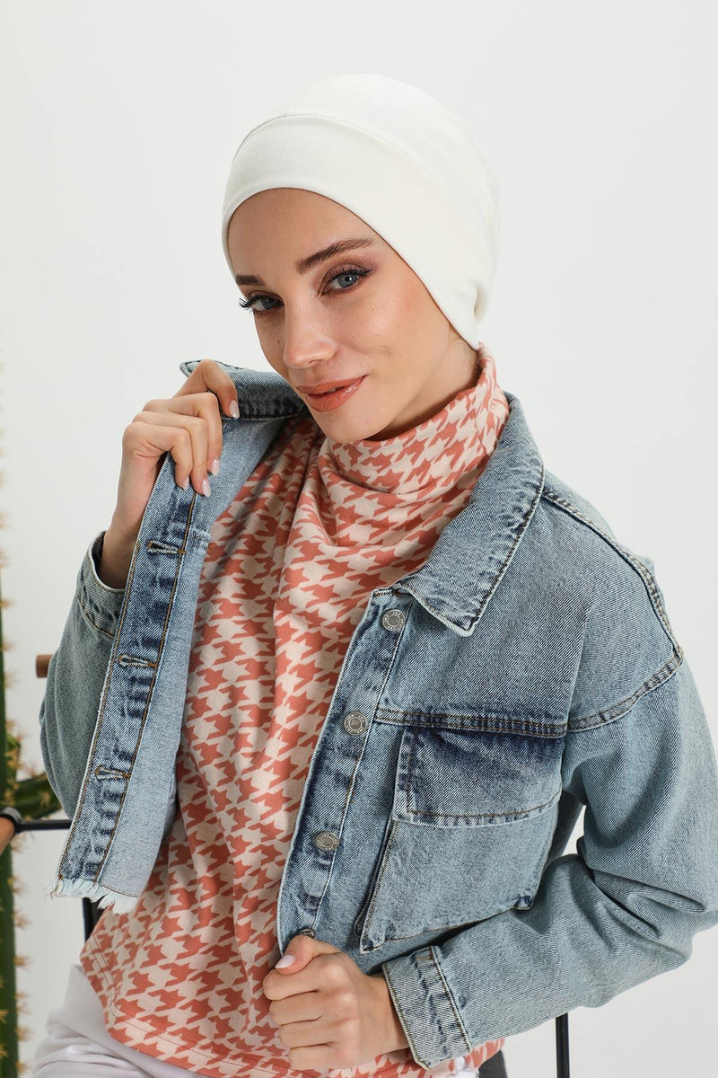 Soft Polyviscose Inner Turban Bonnet for Women, Easy Wear Instant Turban Bonnet, Soft Plain Color Ribbed Winter Chemo Headwear,B-37RB