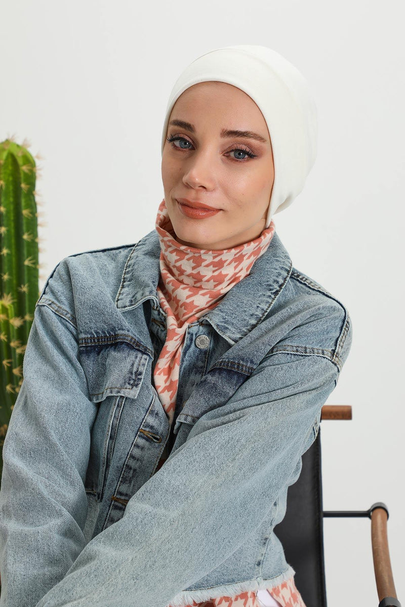 Soft Polyviscose Inner Turban Bonnet for Women, Easy Wear Instant Turban Bonnet, Soft Plain Color Ribbed Winter Chemo Headwear,B-37RB