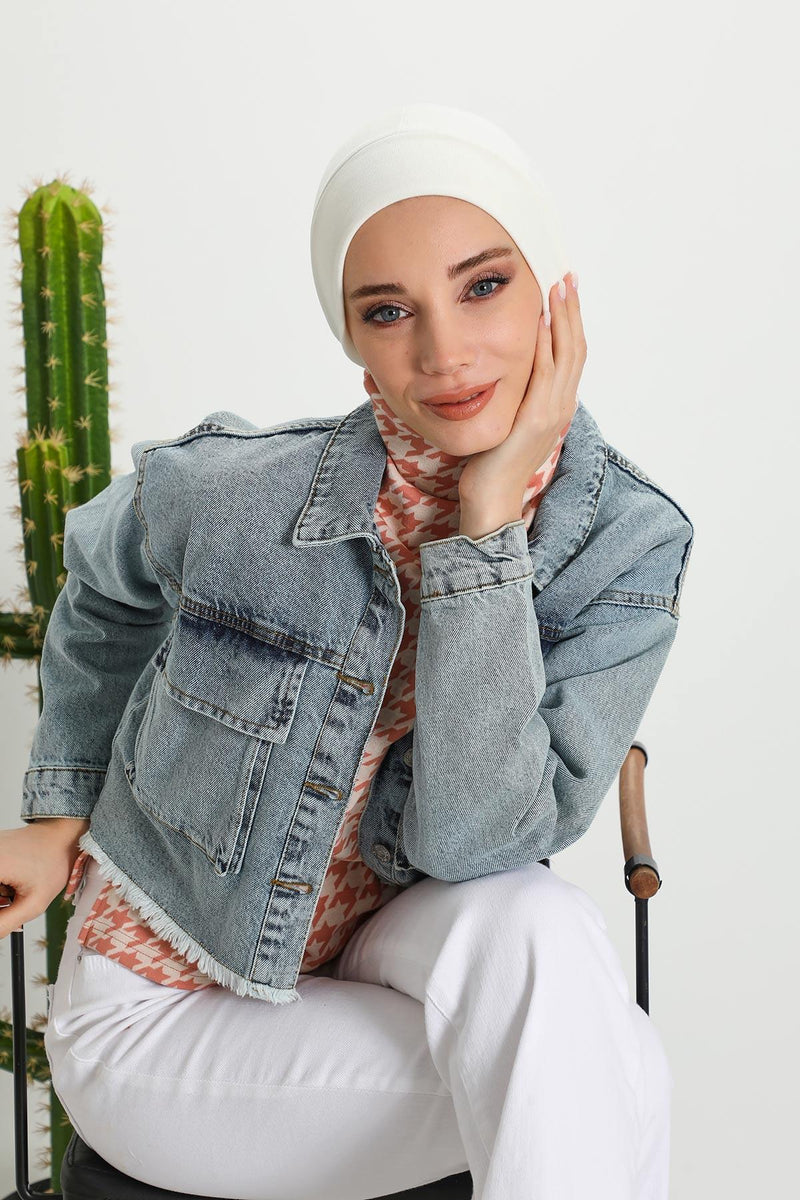 Soft Polyviscose Inner Turban Bonnet for Women, Easy Wear Instant Turban Bonnet, Soft Plain Color Ribbed Winter Chemo Headwear,B-37RB