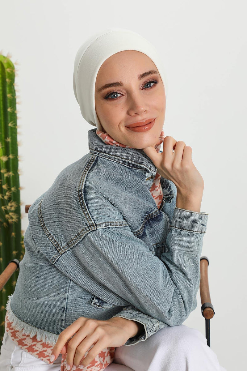 Soft Polyviscose Inner Turban Bonnet for Women, Easy Wear Instant Turban Bonnet, Soft Plain Color Ribbed Winter Chemo Headwear,B-37RB