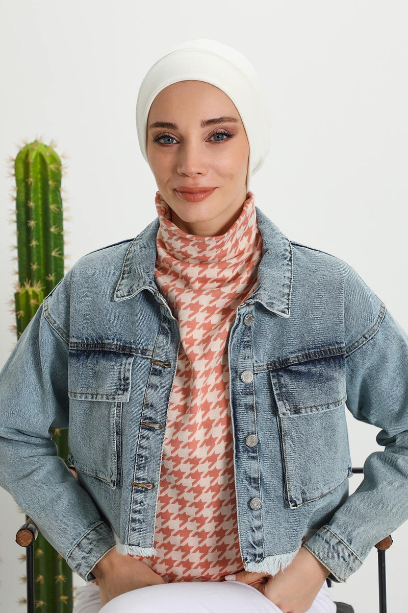 Soft Polyviscose Inner Turban Bonnet for Women, Easy Wear Instant Turban Bonnet, Soft Plain Color Ribbed Winter Chemo Headwear,B-37RB