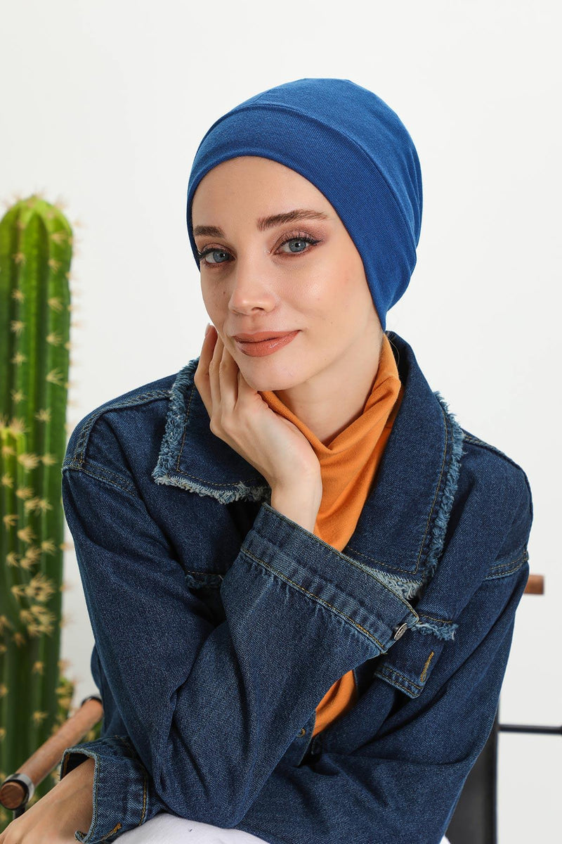 Soft Polyviscose Inner Turban Bonnet for Women, Easy Wear Instant Turban Bonnet, Soft Plain Color Ribbed Winter Chemo Headwear,B-37RB