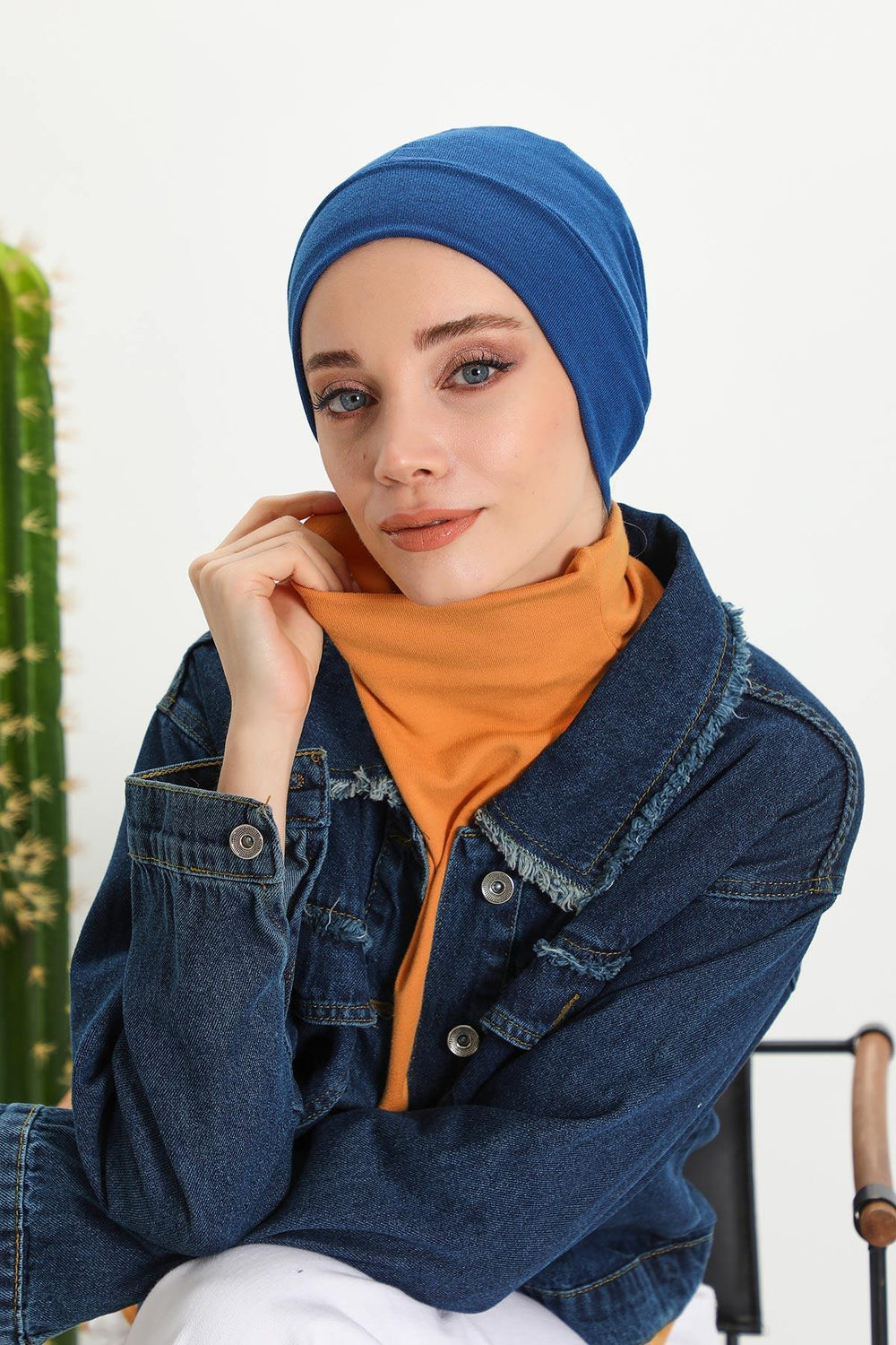 Soft Polyviscose Inner Turban Bonnet for Women, Easy Wear Instant Turban Bonnet, Soft Plain Color Ribbed Winter Chemo Headwear,B-37RB White