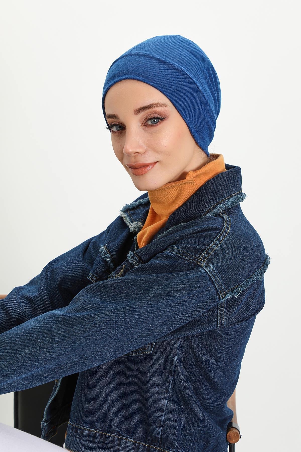 Soft Polyviscose Inner Turban Bonnet for Women, Easy Wear Instant Turban Bonnet, Soft Plain Color Ribbed Winter Chemo Headwear,B-37RB White