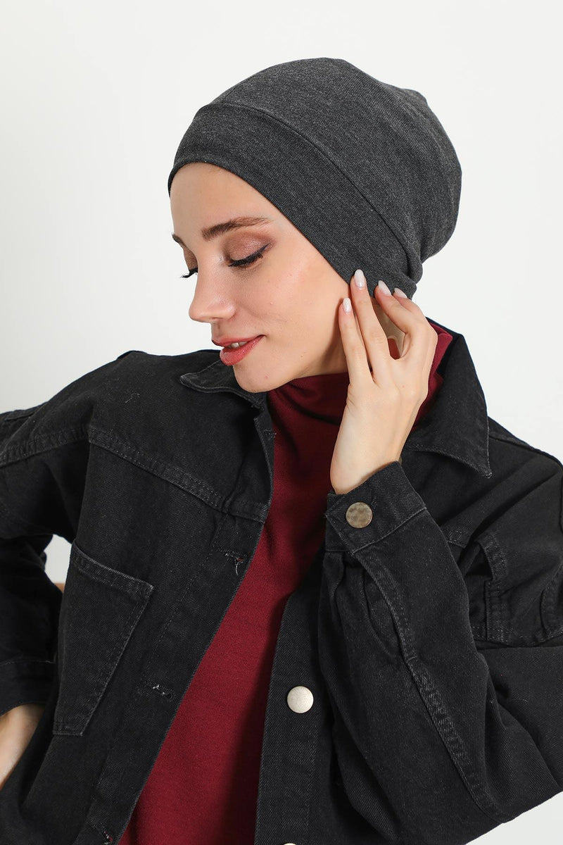 Soft Polyviscose Inner Turban Bonnet for Women, Easy Wear Instant Turban Bonnet, Soft Plain Color Ribbed Winter Chemo Headwear,B-37RB