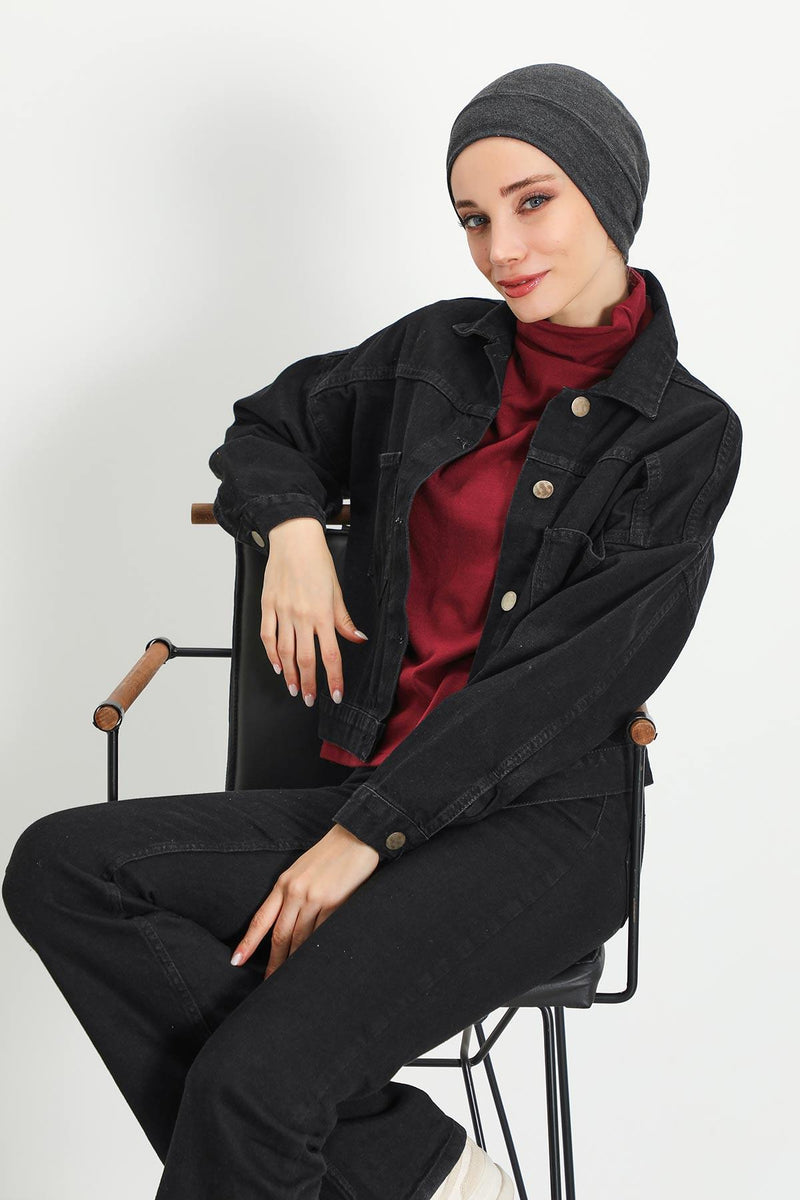 Soft Polyviscose Inner Turban Bonnet for Women, Easy Wear Instant Turban Bonnet, Soft Plain Color Ribbed Winter Chemo Headwear,B-37RB