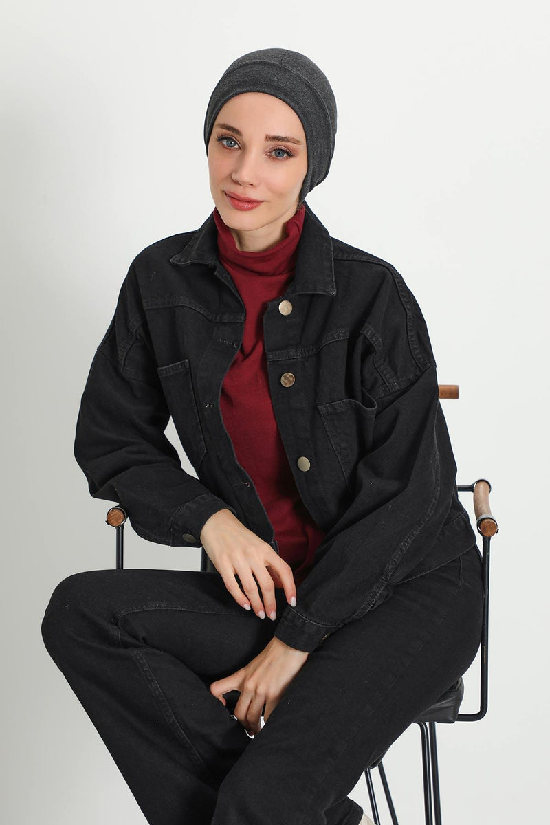 Soft Polyviscose Inner Turban Bonnet for Women, Easy Wear Instant Turban Bonnet, Soft Plain Color Ribbed Winter Chemo Headwear,B-37RB