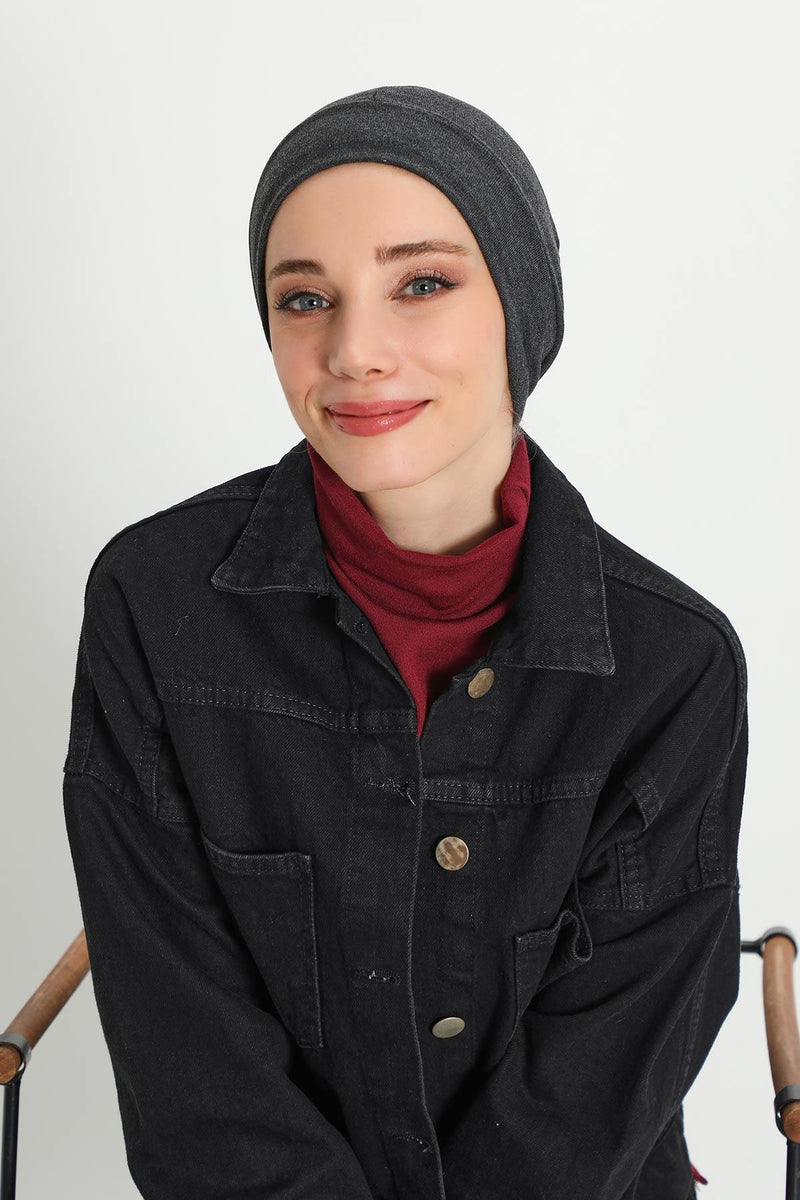 Soft Polyviscose Inner Turban Bonnet for Women, Easy Wear Instant Turban Bonnet, Soft Plain Color Ribbed Winter Chemo Headwear,B-37RB