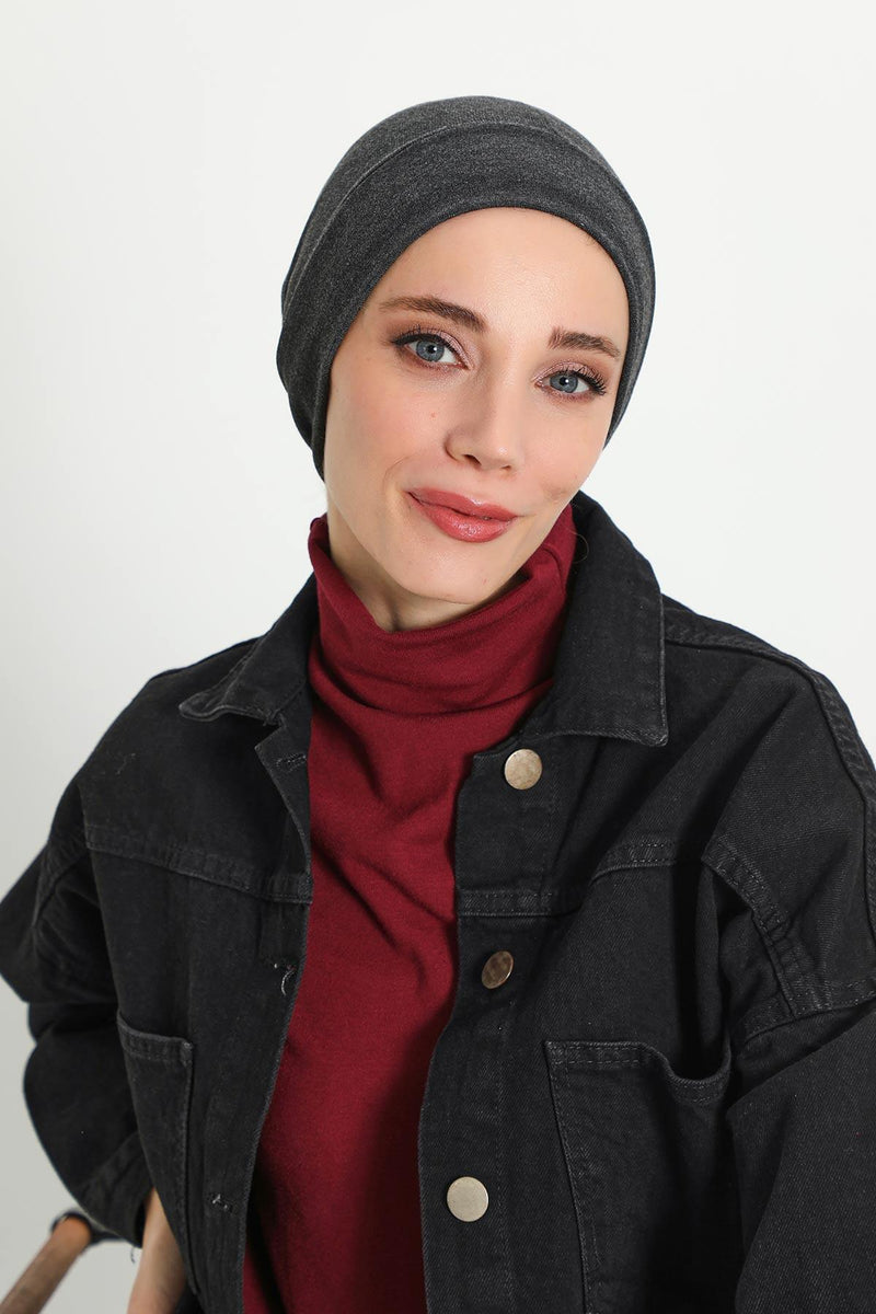 Soft Polyviscose Inner Turban Bonnet for Women, Easy Wear Instant Turban Bonnet, Soft Plain Color Ribbed Winter Chemo Headwear,B-37RB