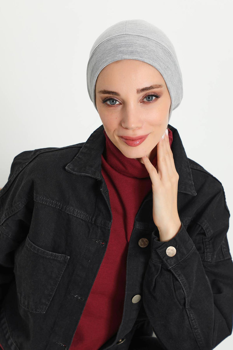 Soft Polyviscose Inner Turban Bonnet for Women, Easy Wear Instant Turban Bonnet, Soft Plain Color Ribbed Winter Chemo Headwear,B-37RB
