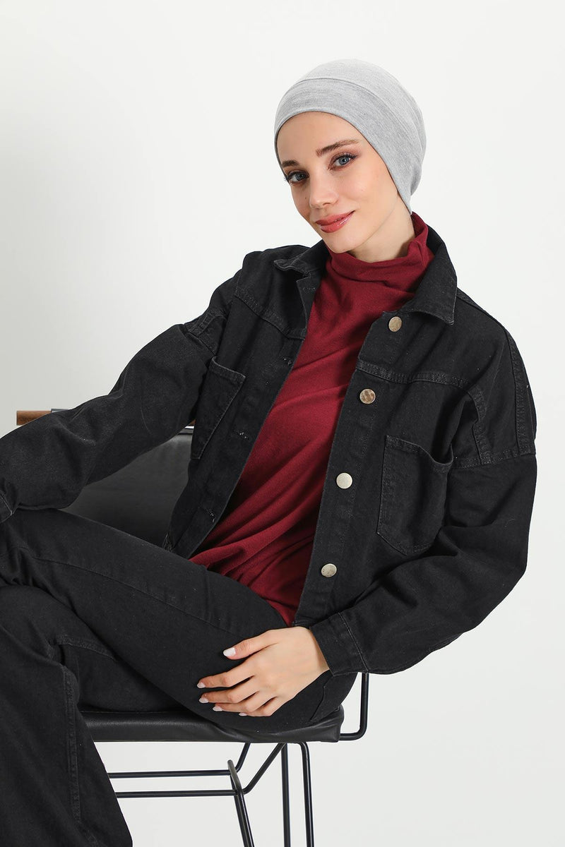 Soft Polyviscose Inner Turban Bonnet for Women, Easy Wear Instant Turban Bonnet, Soft Plain Color Ribbed Winter Chemo Headwear,B-37RB