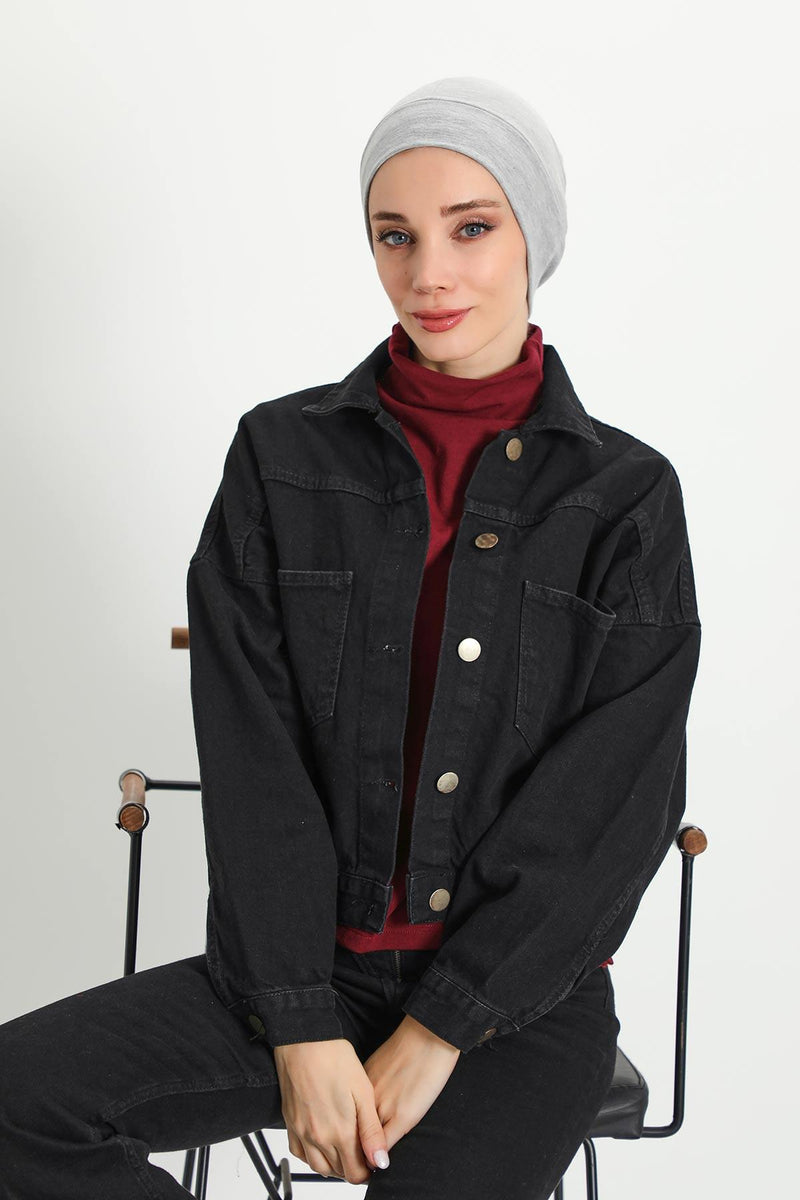 Soft Polyviscose Inner Turban Bonnet for Women, Easy Wear Instant Turban Bonnet, Soft Plain Color Ribbed Winter Chemo Headwear,B-37RB