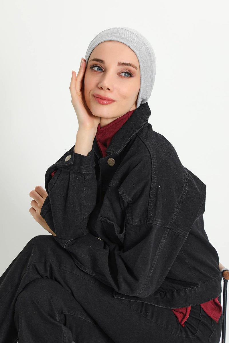 Soft Polyviscose Inner Turban Bonnet for Women, Easy Wear Instant Turban Bonnet, Soft Plain Color Ribbed Winter Chemo Headwear,B-37RB