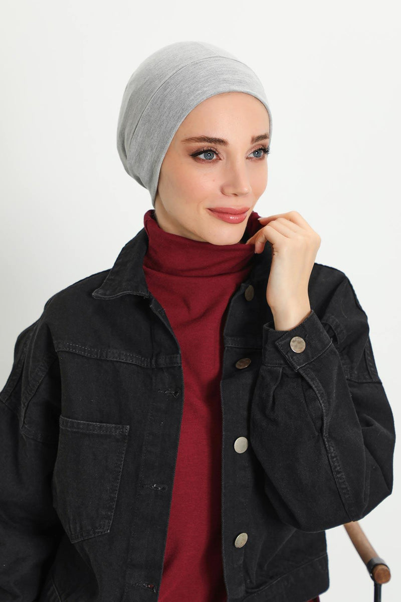 Soft Polyviscose Inner Turban Bonnet for Women, Easy Wear Instant Turban Bonnet, Soft Plain Color Ribbed Winter Chemo Headwear,B-37RB