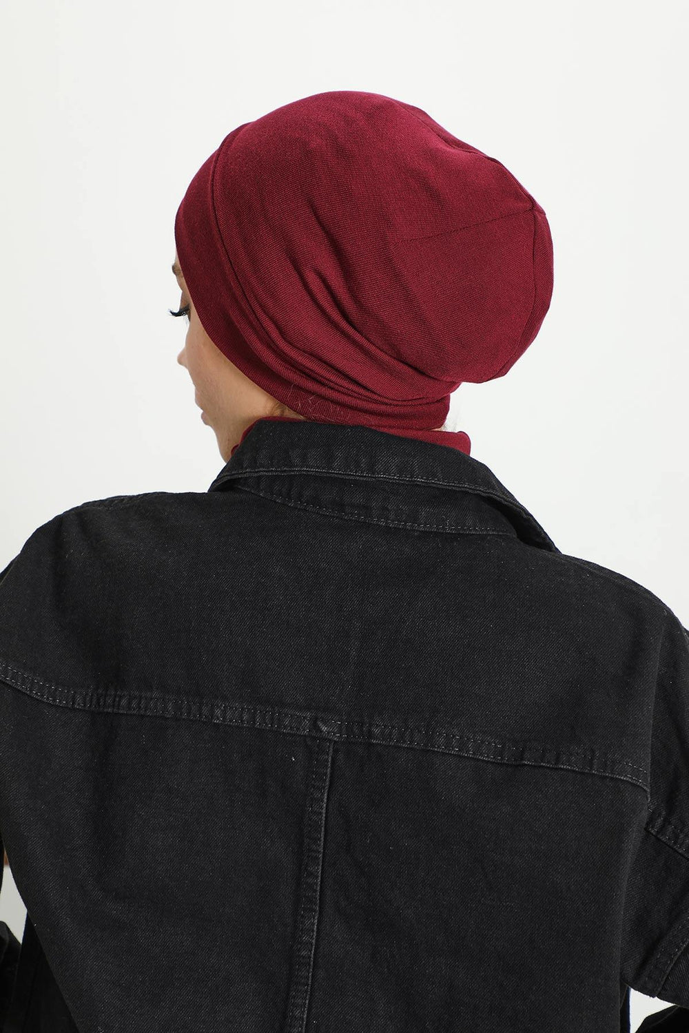 Soft Polyviscose Inner Turban Bonnet for Women, Easy Wear Instant Turban Bonnet, Soft Plain Color Ribbed Winter Chemo Headwear,B-37RB Maroon