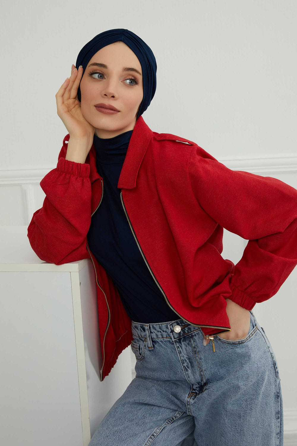 Soft Pre-Tied Shirred Turban for Women, Cotton Instant Turban Headwrap, Hair Loss & Chemo Friendly Bonnet Cap with Chic Shirred Design,B-20 Navy Blue
