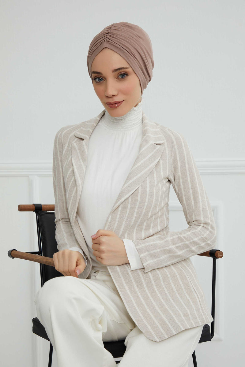 عمامة ناعمة مربوطة مسبقًا للنساء، غطاء رأس عمامة قطني فوري، قبعة بونيه صديقة لتساقط الشعر والعلاج الكيميائي بتصميم أنيق، B-20