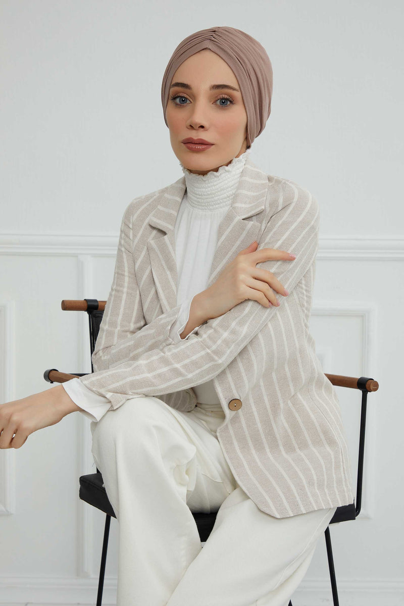 عمامة ناعمة مربوطة مسبقًا للنساء، غطاء رأس عمامة قطني فوري، قبعة بونيه صديقة لتساقط الشعر والعلاج الكيميائي بتصميم أنيق، B-20