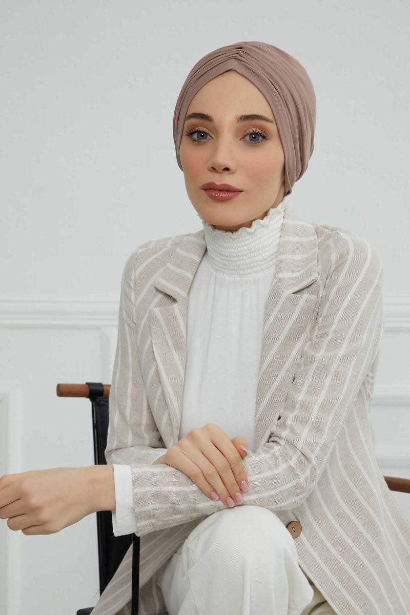 عمامة ناعمة مربوطة مسبقًا للنساء، غطاء رأس عمامة قطني فوري، قبعة بونيه صديقة لتساقط الشعر والعلاج الكيميائي بتصميم أنيق، B-20