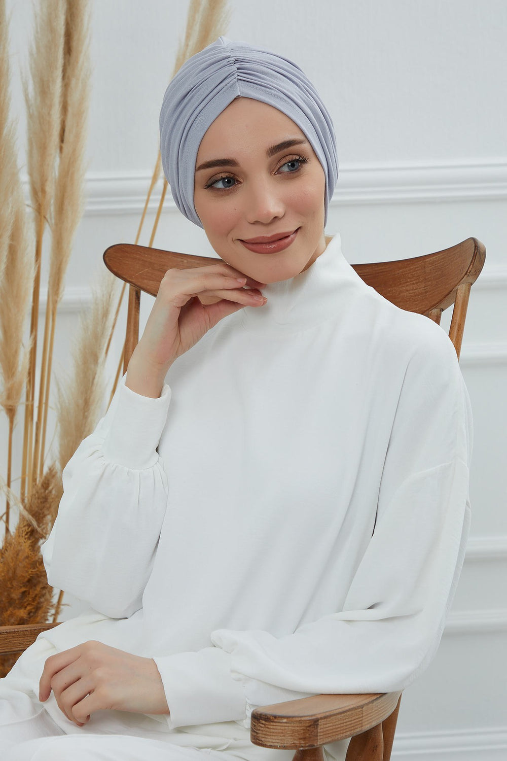 Soft Pre-Tied Shirred Turban for Women, Cotton Instant Turban Headwrap, Hair Loss & Chemo Friendly Bonnet Cap with Chic Shirred Design,B-20 Grey 2