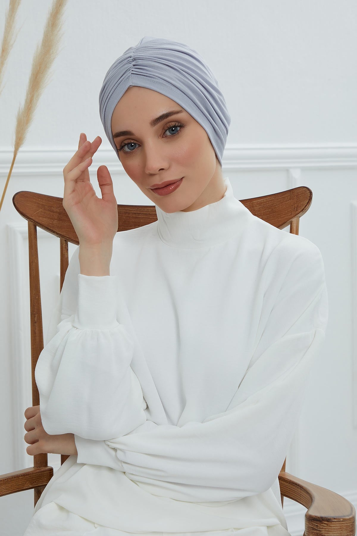 Soft Pre-Tied Shirred Turban for Women, Cotton Instant Turban Headwrap, Hair Loss & Chemo Friendly Bonnet Cap with Chic Shirred Design,B-20 Grey 2
