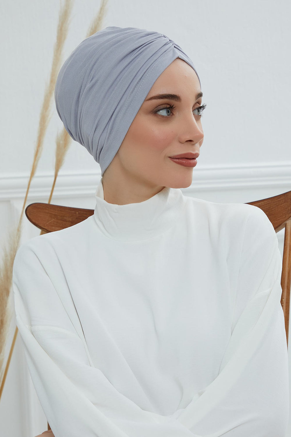Soft Pre-Tied Shirred Turban for Women, Cotton Instant Turban Headwrap, Hair Loss & Chemo Friendly Bonnet Cap with Chic Shirred Design,B-20 Grey 2