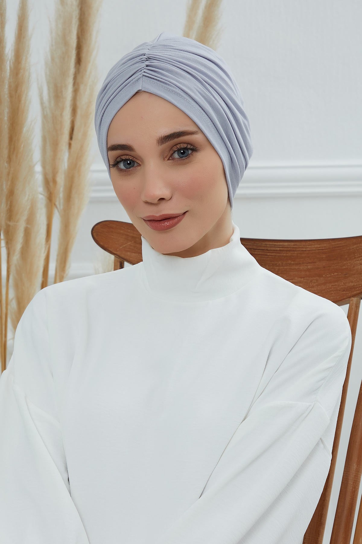 Soft Pre-Tied Shirred Turban for Women, Cotton Instant Turban Headwrap, Hair Loss & Chemo Friendly Bonnet Cap with Chic Shirred Design,B-20 Grey 2