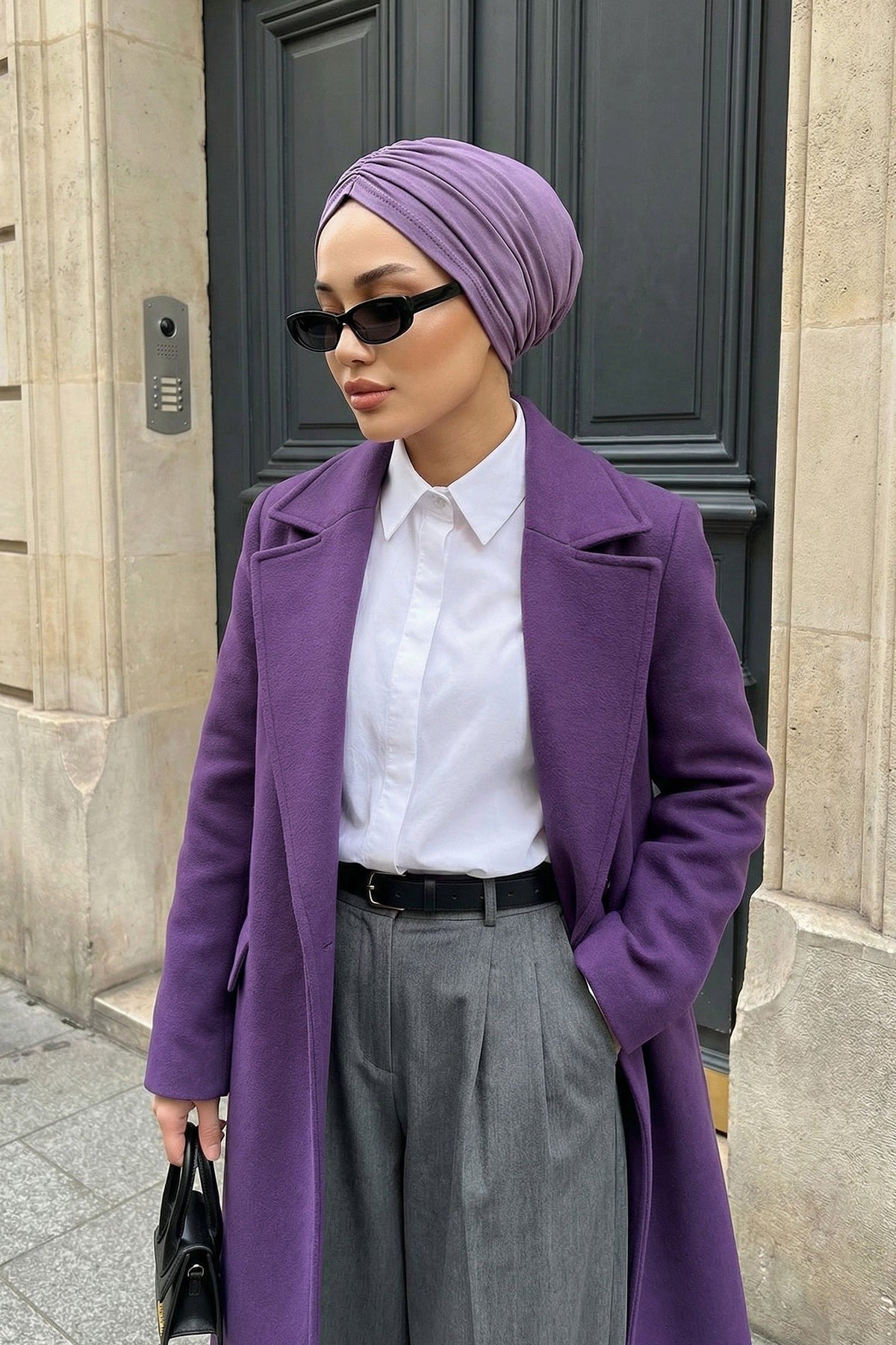 Soft Pre-Tied Shirred Turban for Women, Cotton Instant Turban Headwrap, Hair Loss & Chemo Friendly Bonnet Cap with Chic Shirred Design,B-20 Purple 2