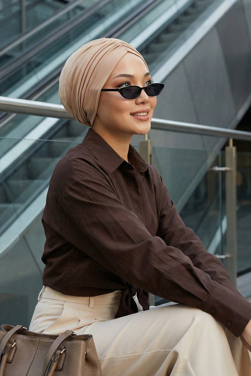 عمامة ناعمة مربوطة مسبقًا للنساء، غطاء رأس عمامة قطني فوري، قبعة بونيه صديقة لتساقط الشعر والعلاج الكيميائي بتصميم أنيق، B-20