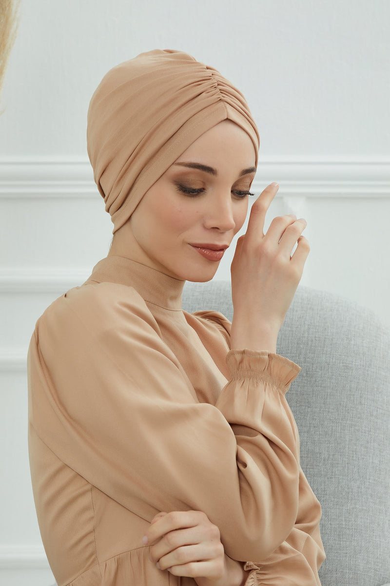 عمامة ناعمة مربوطة مسبقًا للنساء، غطاء رأس عمامة قطني فوري، قبعة بونيه صديقة لتساقط الشعر والعلاج الكيميائي بتصميم أنيق، B-20