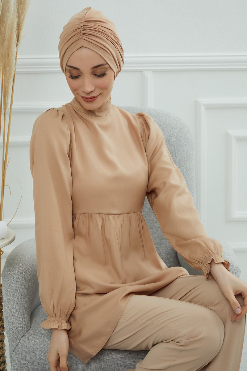 عمامة ناعمة مربوطة مسبقًا للنساء، غطاء رأس عمامة قطني فوري، قبعة بونيه صديقة لتساقط الشعر والعلاج الكيميائي بتصميم أنيق، B-20