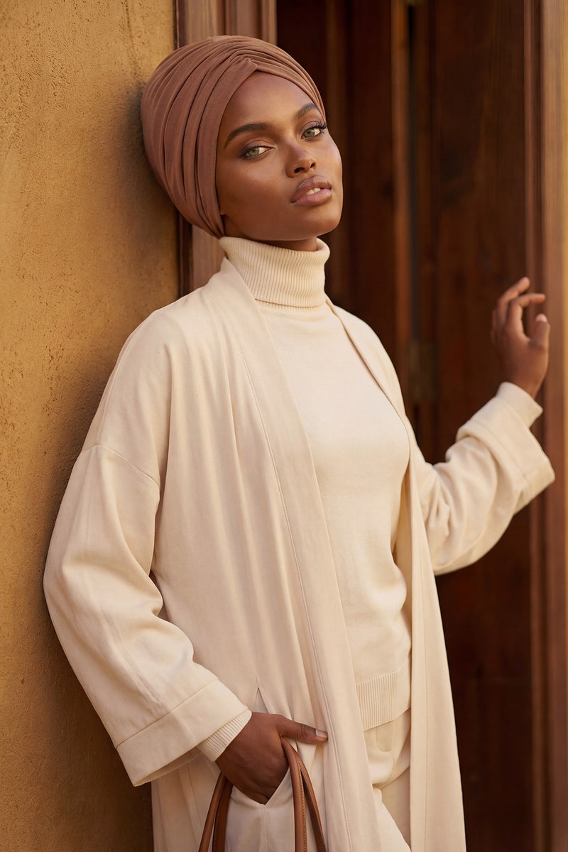 عمامة ناعمة مربوطة مسبقًا للنساء، غطاء رأس عمامة قطني فوري، قبعة بونيه صديقة لتساقط الشعر والعلاج الكيميائي بتصميم أنيق، B-20