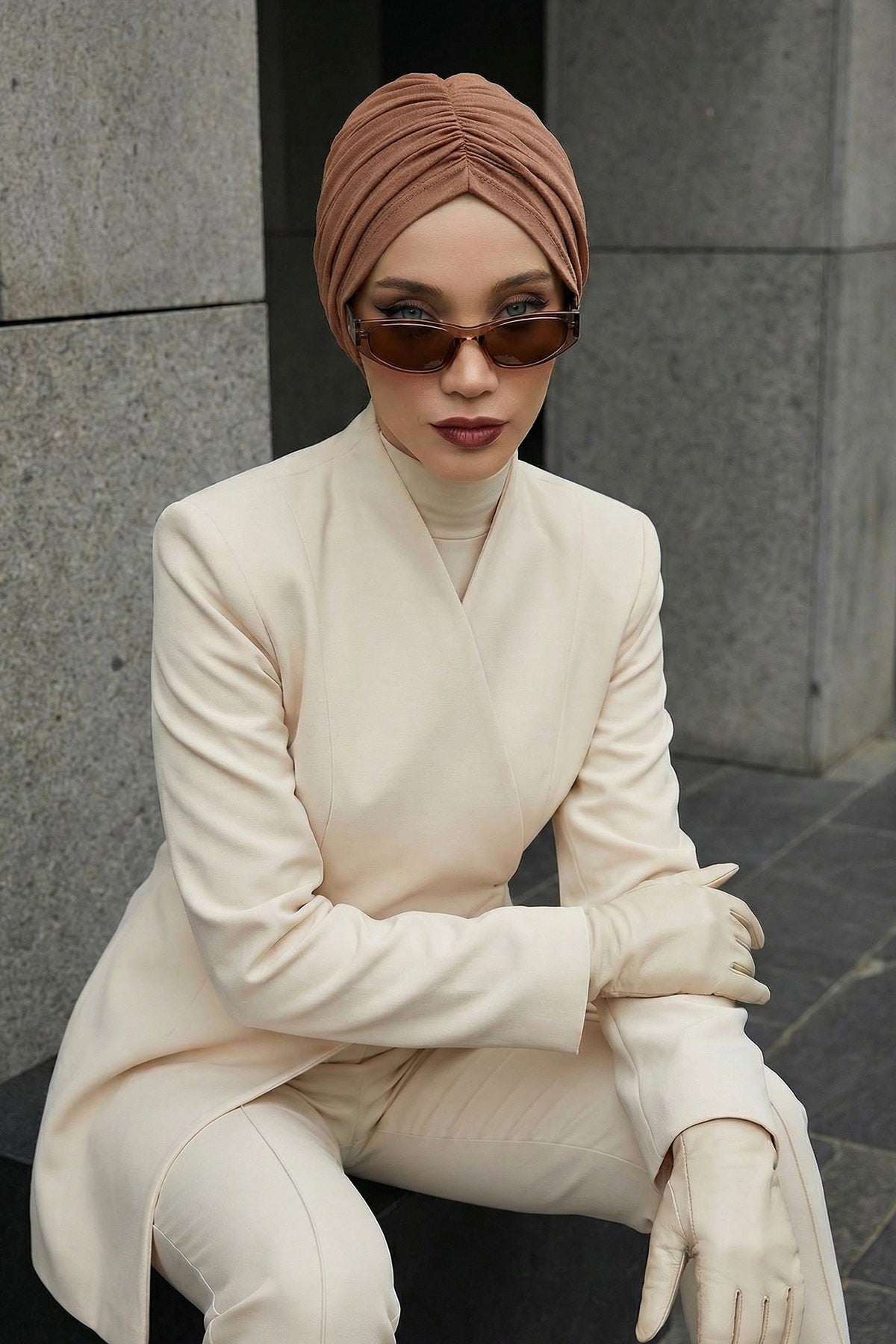 Soft Pre-Tied Shirred Turban for Women, Cotton Instant Turban Headwrap, Hair Loss & Chemo Friendly Bonnet Cap with Chic Shirred Design,B-20 Caramel Brown