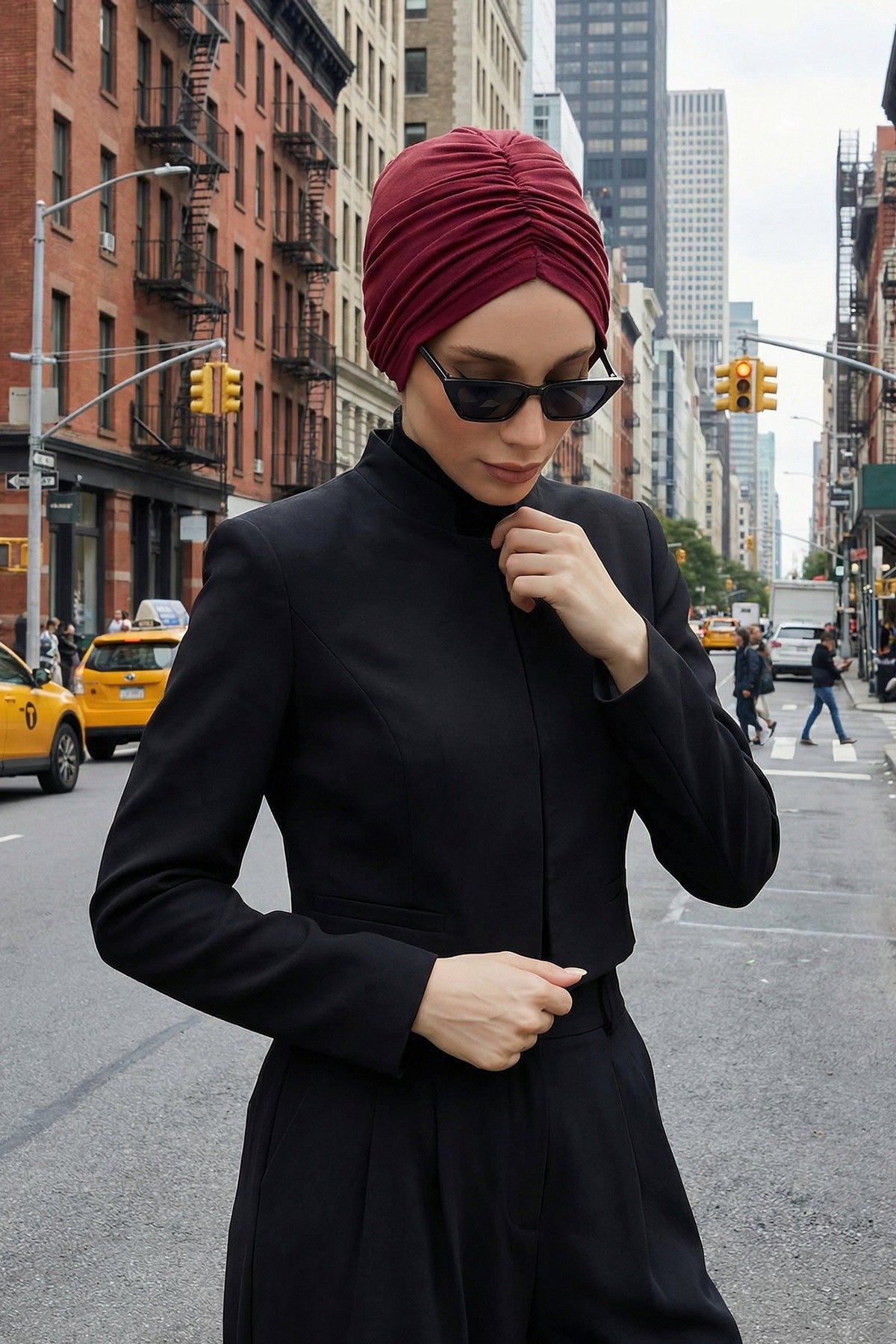 Soft Pre-Tied Shirred Turban for Women, Cotton Instant Turban Headwrap, Hair Loss & Chemo Friendly Bonnet Cap with Chic Shirred Design,B-20 Maroon