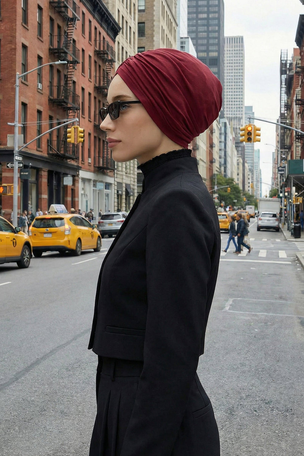 Soft Pre-Tied Shirred Turban for Women, Cotton Instant Turban Headwrap, Hair Loss & Chemo Friendly Bonnet Cap with Chic Shirred Design,B-20 Maroon