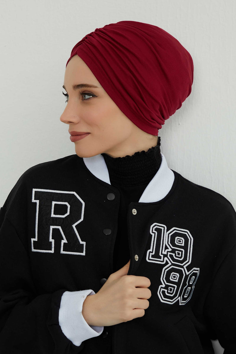 عمامة ناعمة مربوطة مسبقًا للنساء، غطاء رأس عمامة قطني فوري، قبعة بونيه صديقة لتساقط الشعر والعلاج الكيميائي بتصميم أنيق، B-20