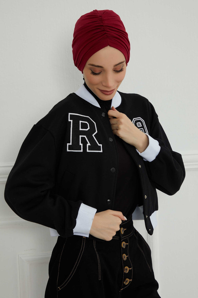 عمامة ناعمة مربوطة مسبقًا للنساء، غطاء رأس عمامة قطني فوري، قبعة بونيه صديقة لتساقط الشعر والعلاج الكيميائي بتصميم أنيق، B-20