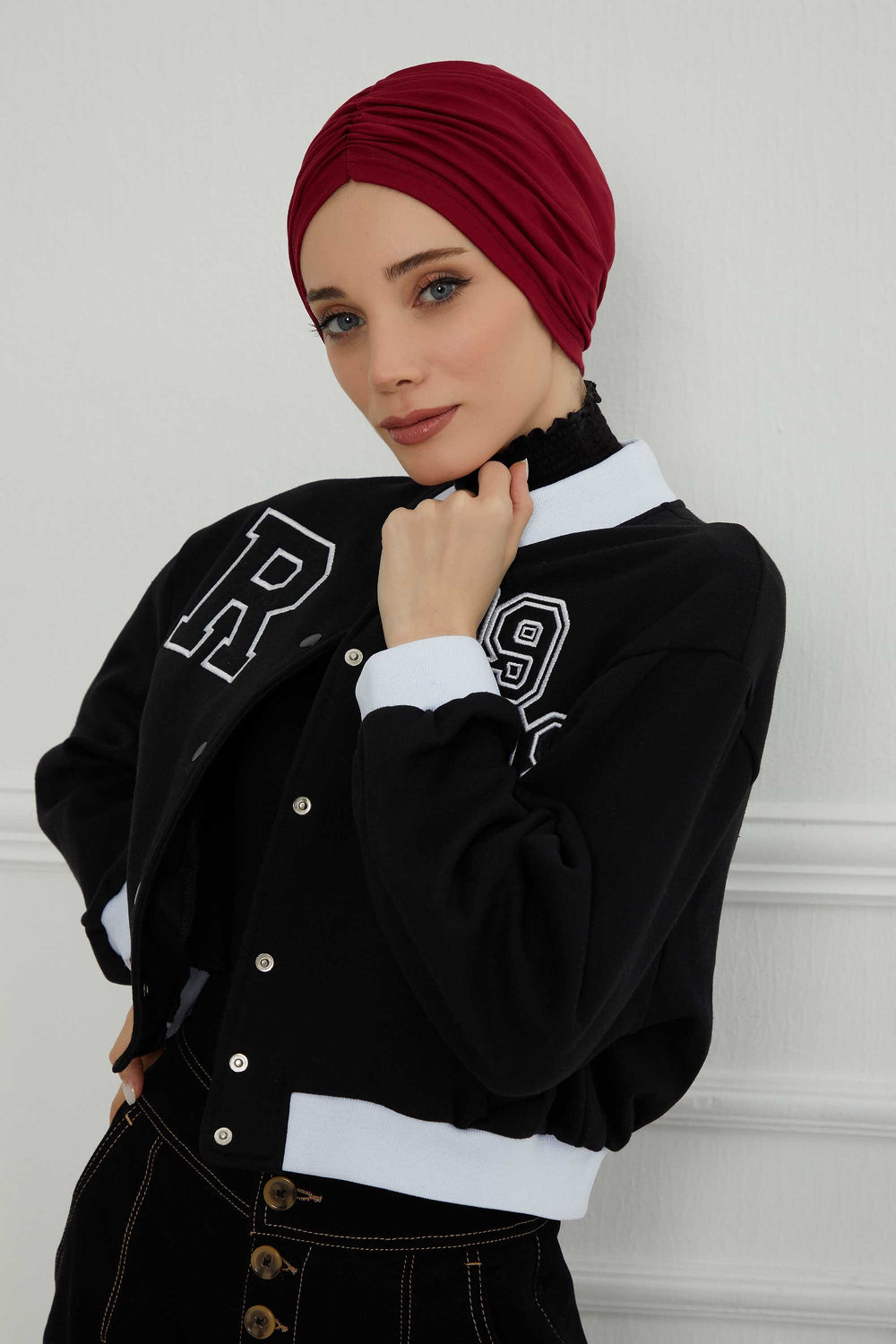 Soft Pre-Tied Shirred Turban for Women, Cotton Instant Turban Headwrap, Hair Loss & Chemo Friendly Bonnet Cap with Chic Shirred Design,B-20 Maroon