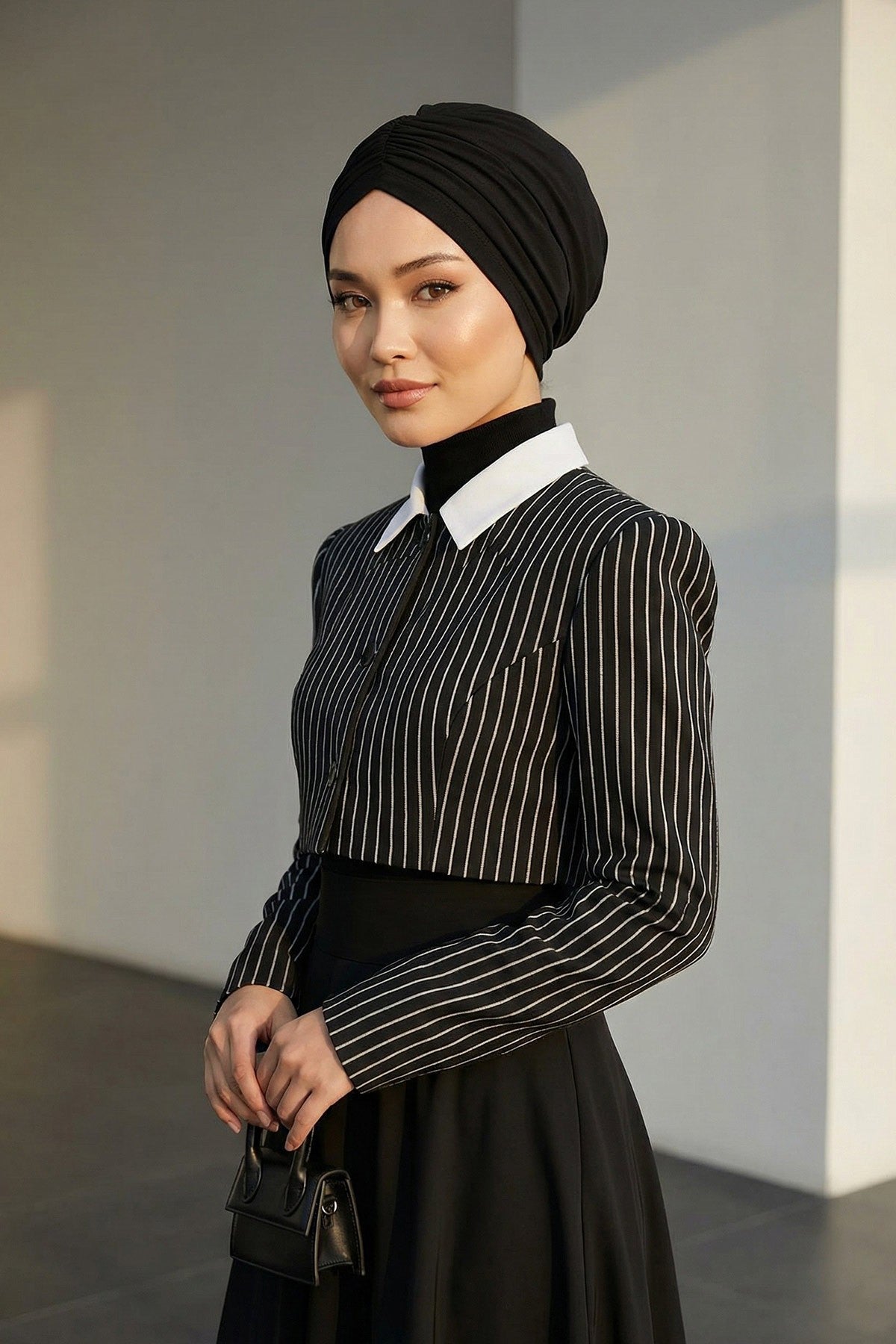 Soft Pre-Tied Shirred Turban for Women, Cotton Instant Turban Headwrap, Hair Loss & Chemo Friendly Bonnet Cap with Chic Shirred Design,B-20 Black