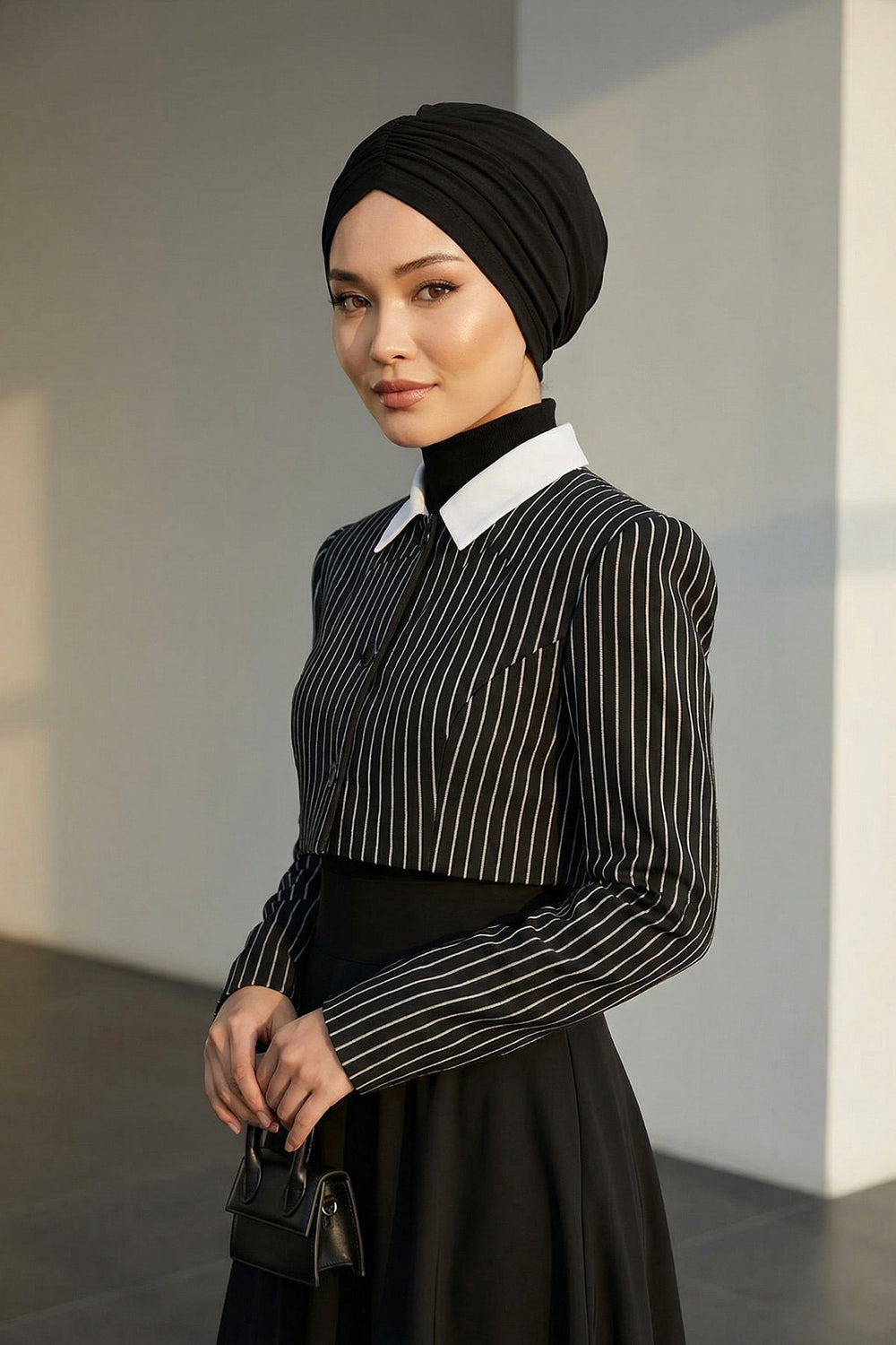 Soft Pre-Tied Shirred Turban for Women, Cotton Instant Turban Headwrap, Hair Loss & Chemo Friendly Bonnet Cap with Chic Shirred Design,B-20 Black