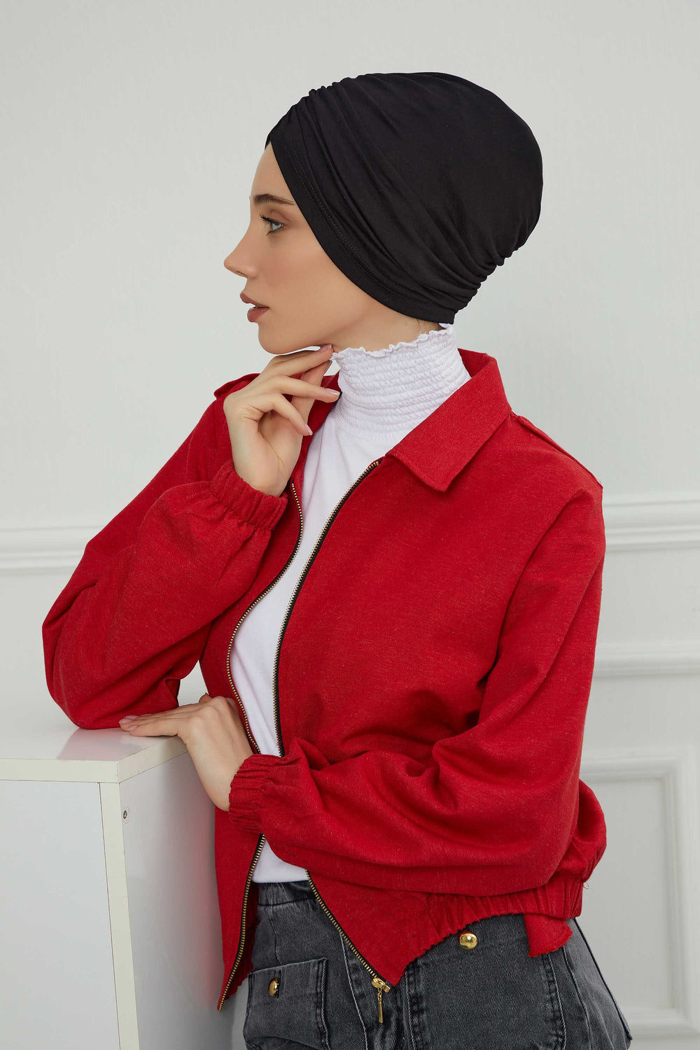Soft Pre-Tied Shirred Turban for Women, Cotton Instant Turban Headwrap, Hair Loss & Chemo Friendly Bonnet Cap with Chic Shirred Design,B-20 Black