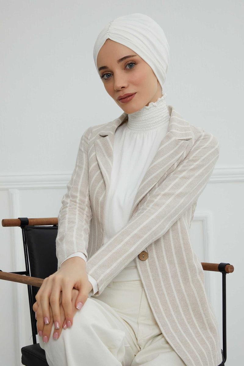 عمامة ناعمة مربوطة مسبقًا للنساء، غطاء رأس عمامة قطني فوري، قبعة بونيه صديقة لتساقط الشعر والعلاج الكيميائي بتصميم أنيق، B-20