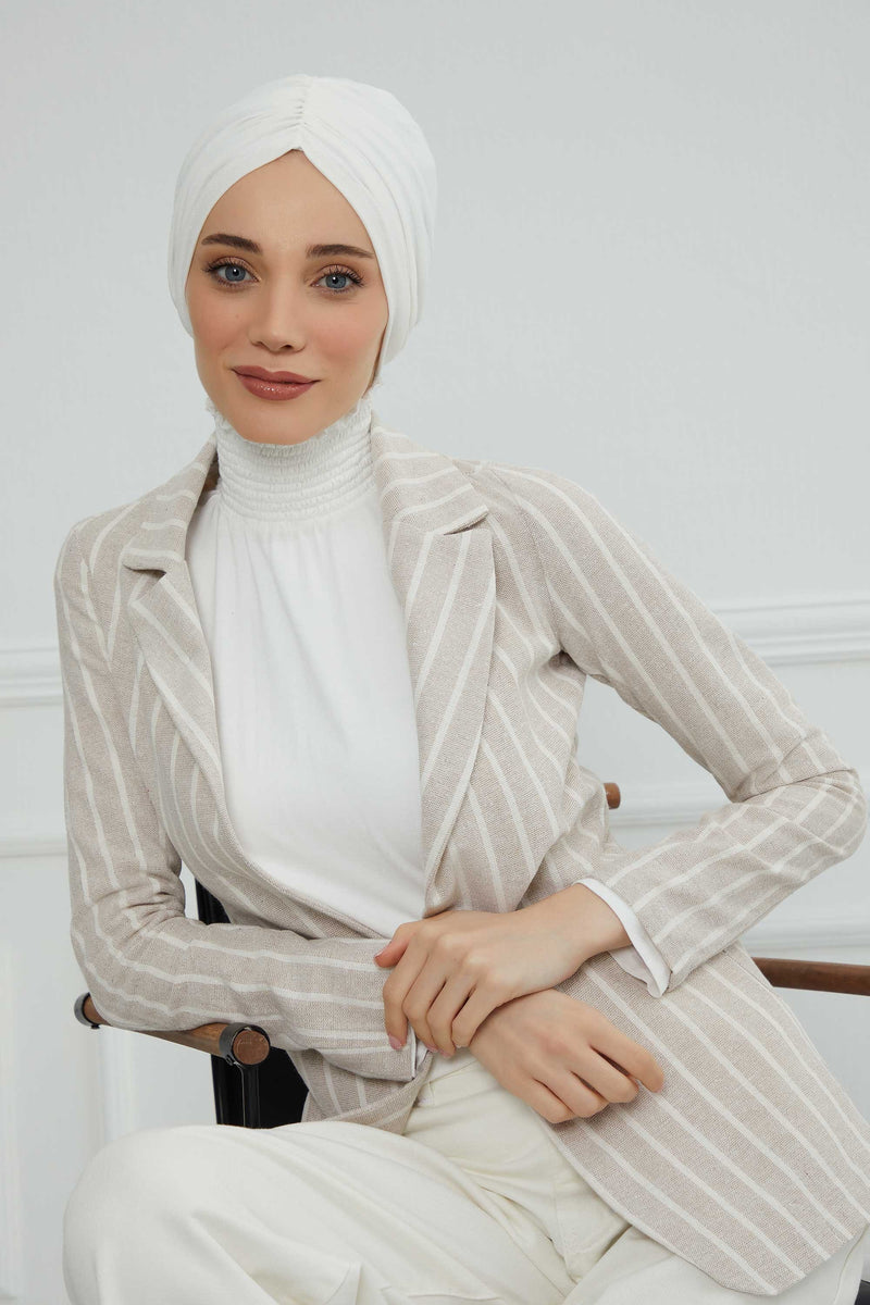 عمامة ناعمة مربوطة مسبقًا للنساء، غطاء رأس عمامة قطني فوري، قبعة بونيه صديقة لتساقط الشعر والعلاج الكيميائي بتصميم أنيق، B-20